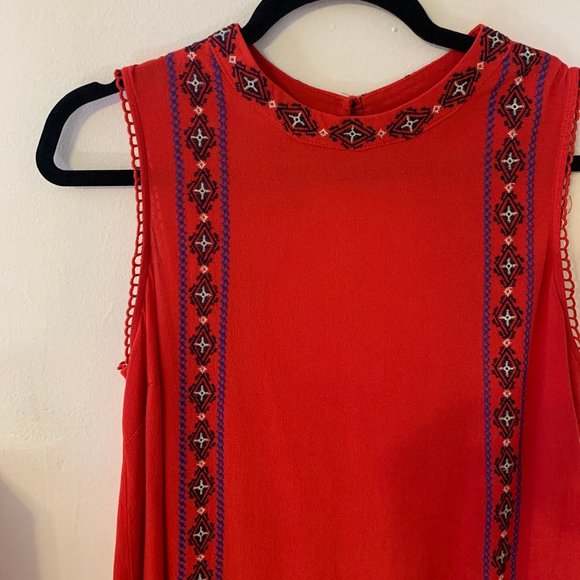 Cute Red Ruffled Embroidered Key Hole Dress - Picture 5 of 5